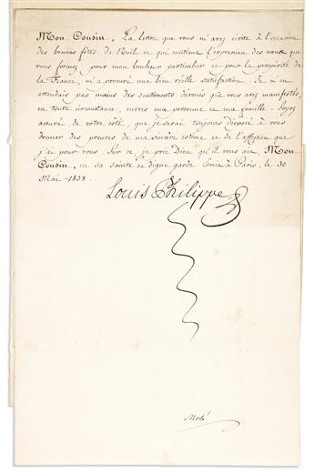 (NAPOLÉON.) LOUIS PHILIPPE; KING OF FRANCE. Two items, each Signed as King, in French: Autograph Note * Letter.